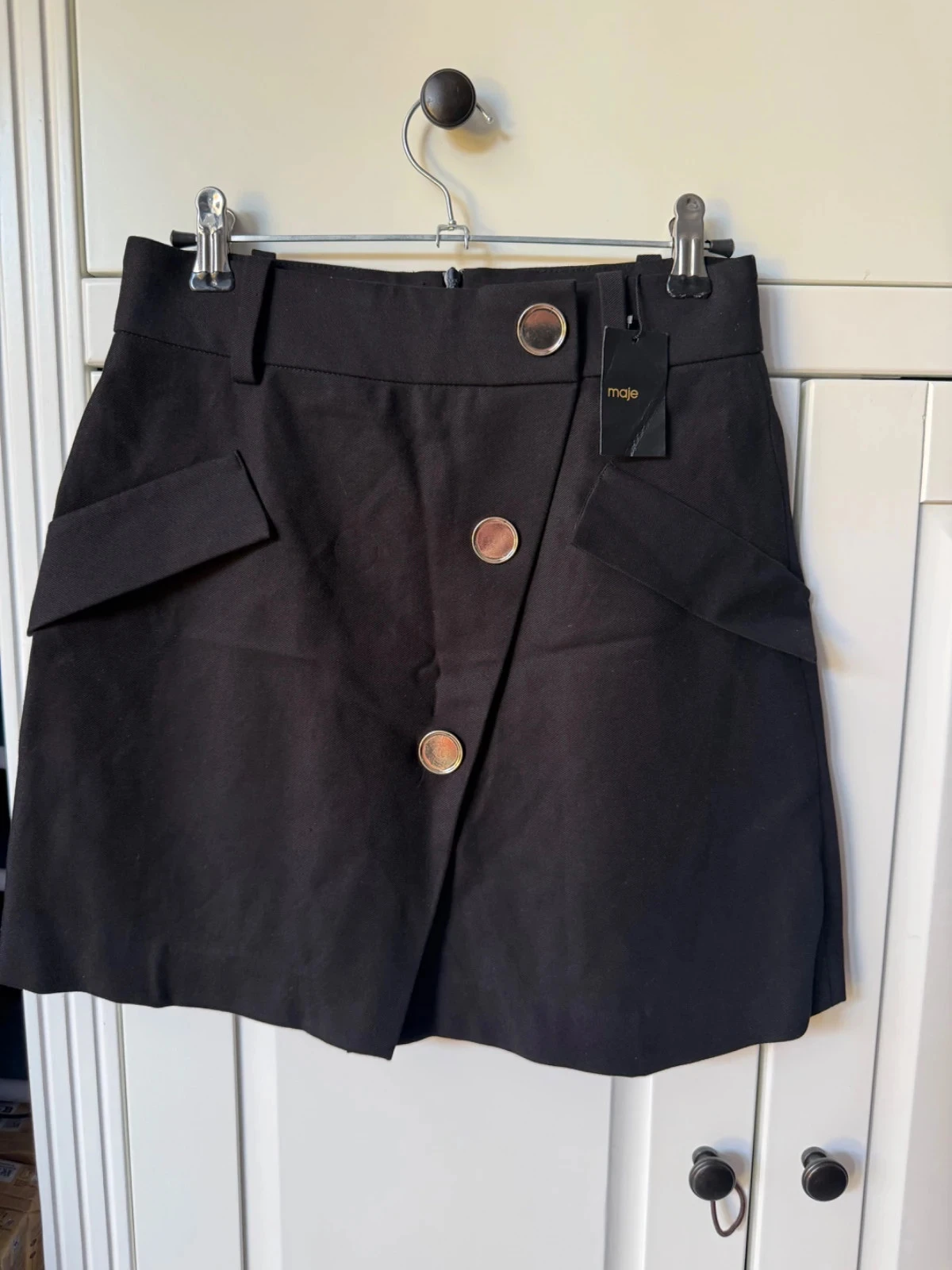 Jupe noir Maje Taille 36 Coupe trapèze porte-feuille, boutons dorés